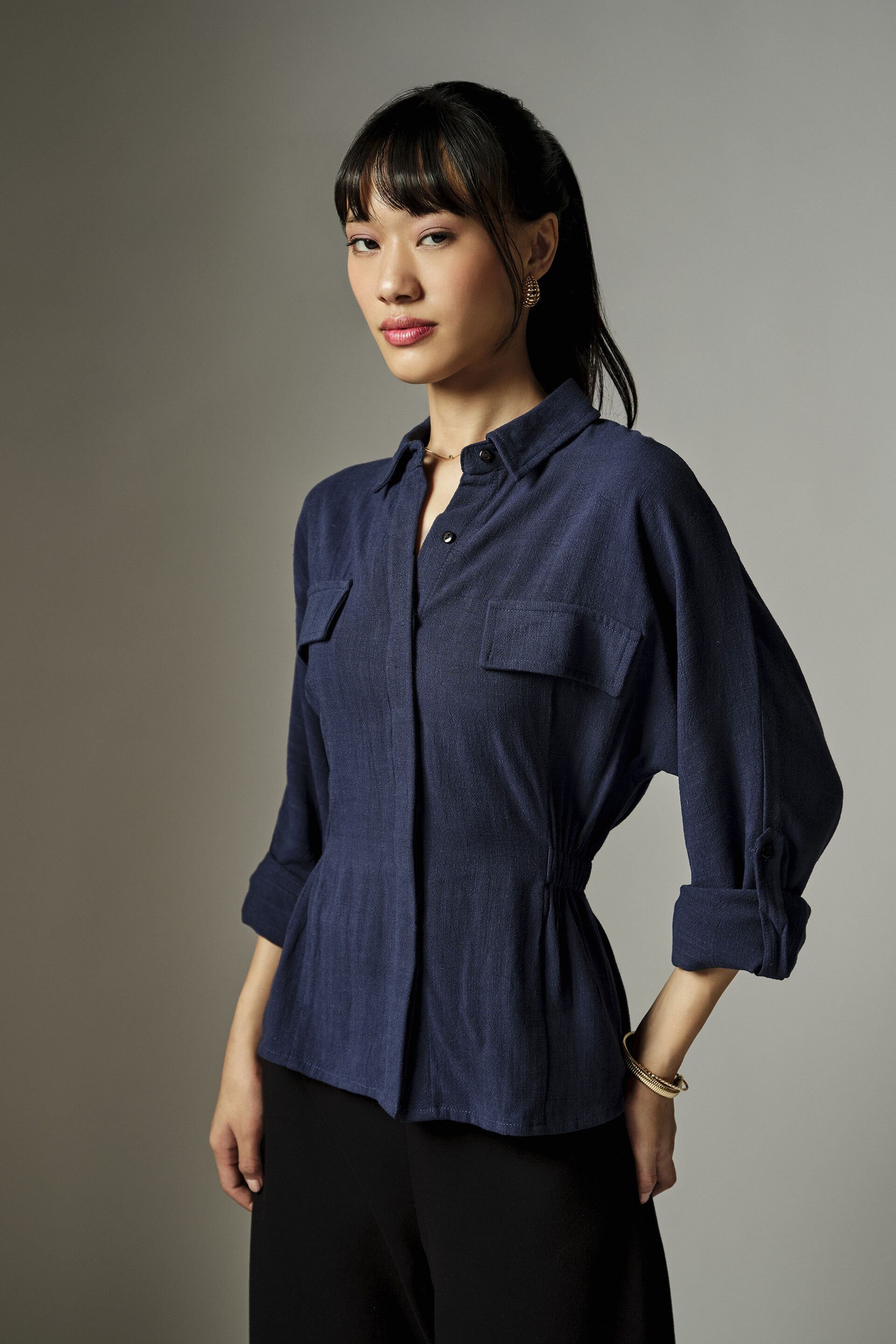 Avery Blue Collared Top, Blue, image 4